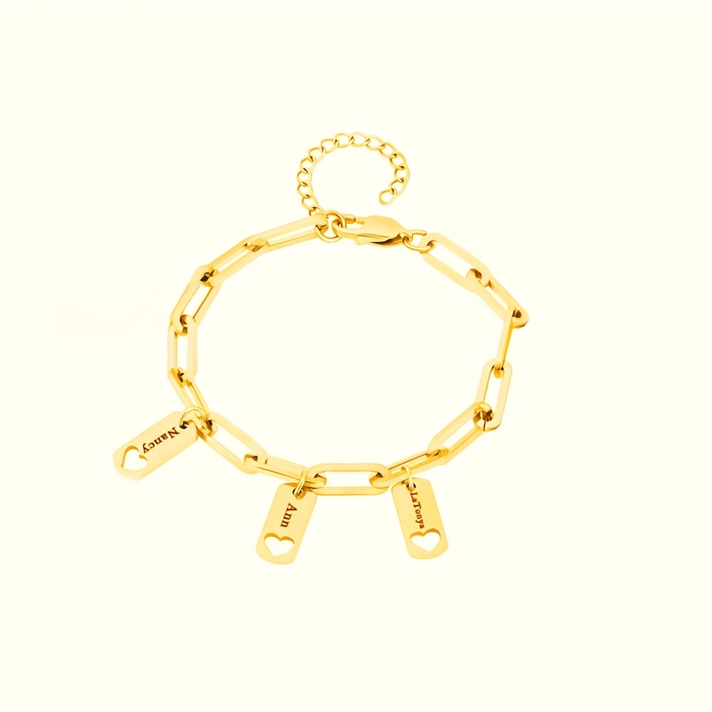 Women's Personalized Nameplate Bracelet with Hollow Heart Pendant